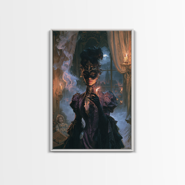 The Velvet Mask Specter, Victorian Phantom Portrait, Vertical Canvas Print, Gothic Home Decor, Antique Horror Decor, Classic Monster Art
