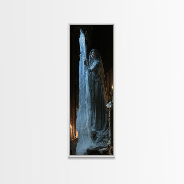 The Frosted Window Shade, Victorian Phantom Portrait, Tall Narrow Canvas Print, Macabre Home Decor, Canvas Print, Classic Monster Art