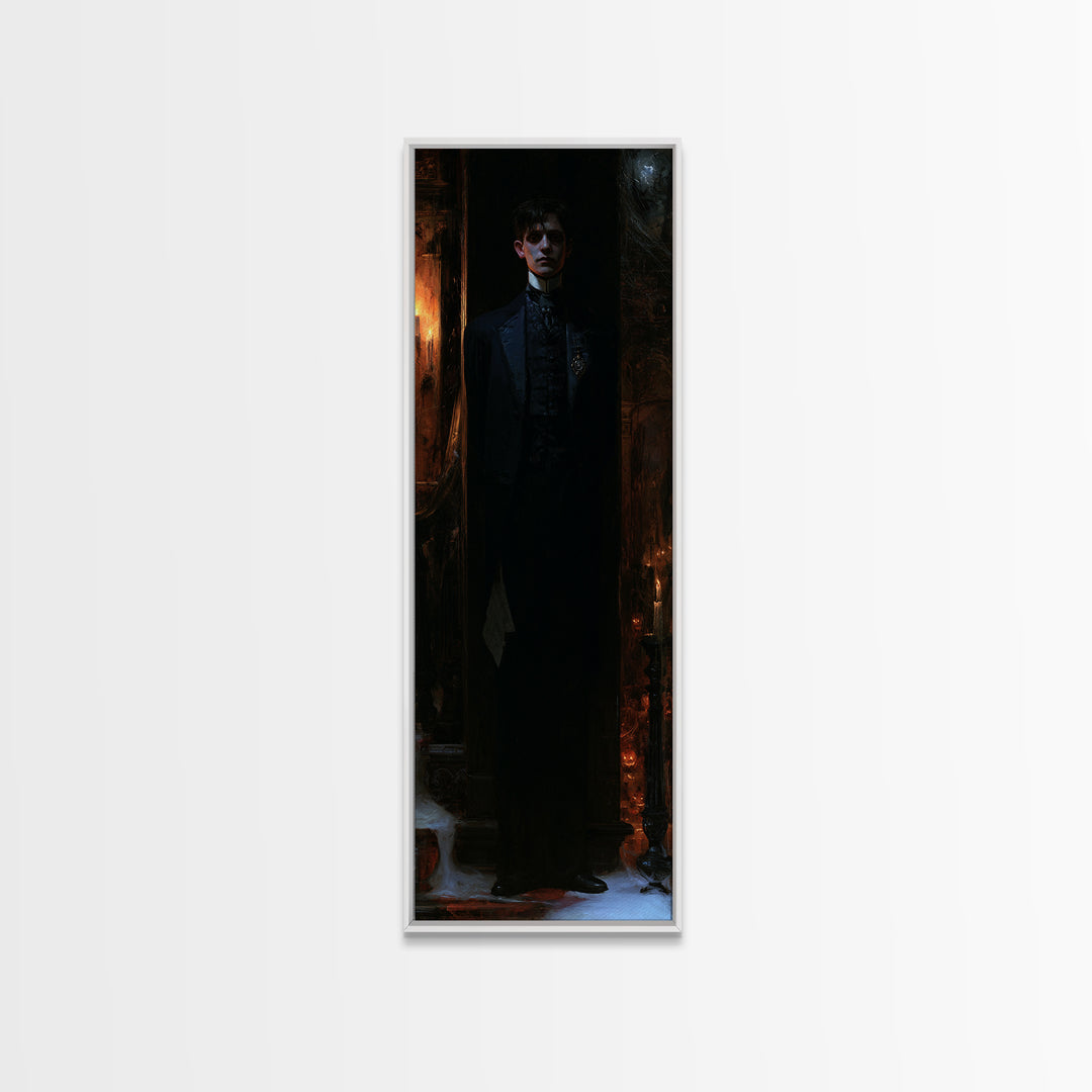 The Servant Of The North Wing, Victorian Phantom Portrait, Tall Narrow Canvas Print, Dark Academia Decor, Classic Monster Art