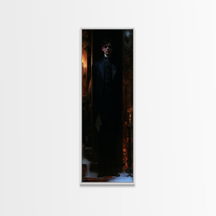The Servant Of The North Wing, Victorian Phantom Portrait, Tall Narrow Canvas Print, Dark Academia Decor, Classic Monster Art