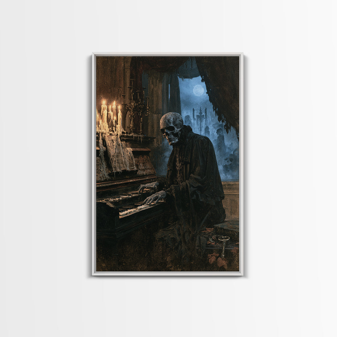 The Cemetery Organist, Victorian Phantom Portrait, Vertical Canvas Print, Antique Style Decor, Gothic Wall Decor, Classic Monster Art