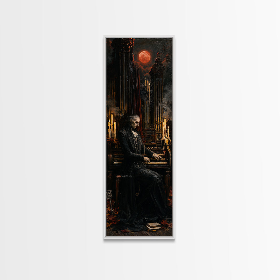 The Cemetery Organist, Victorian Phantom Portrait, Tall Narrow Canvas Print, Macabre Home Decor, Halloween Portrait Art, Classic Monster Art