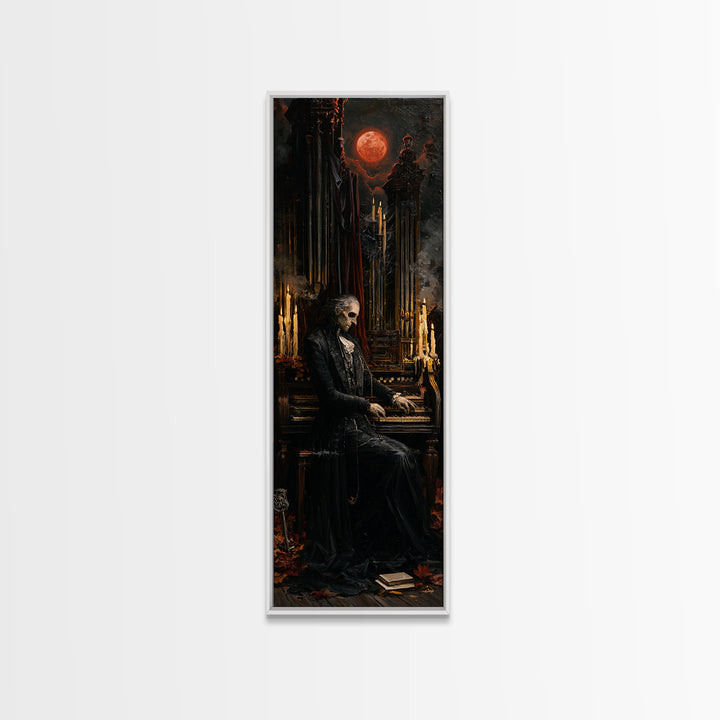 The Cemetery Organist, Victorian Phantom Portrait, Tall Narrow Canvas Print, Macabre Home Decor, Halloween Portrait Art, Classic Monster Art
