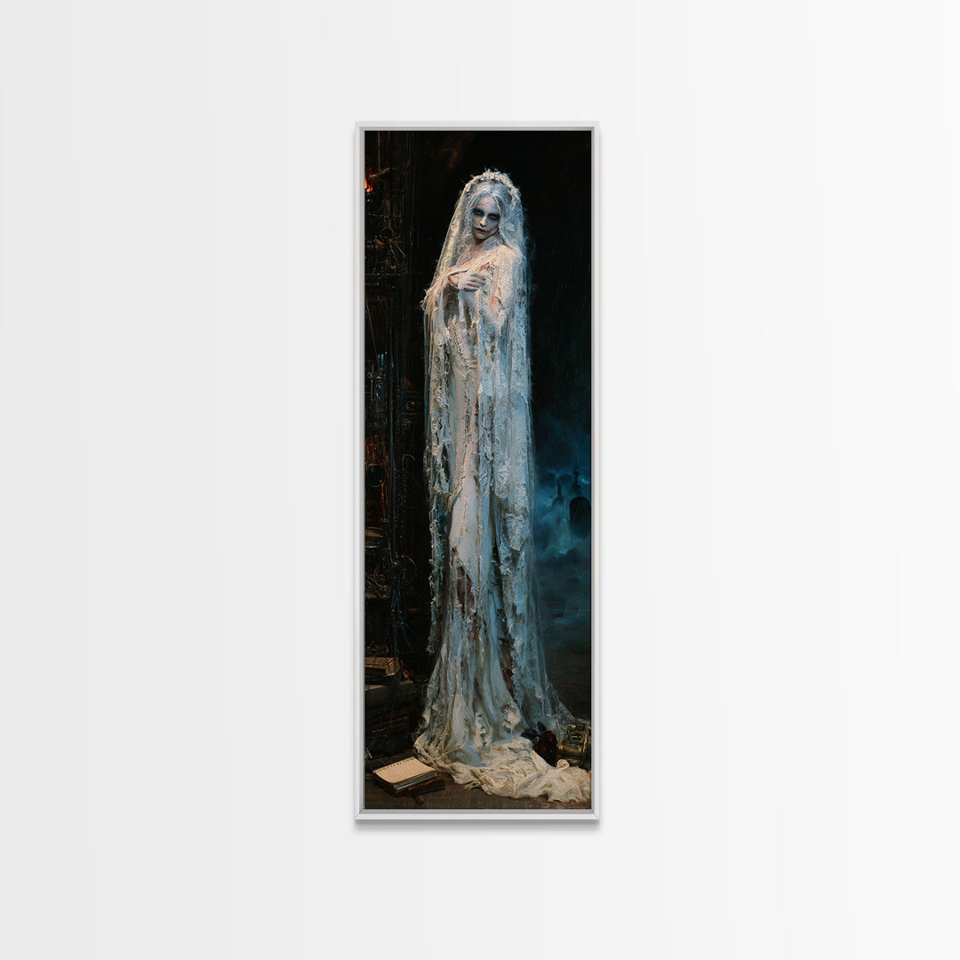 The Storm-Stitched Bride, Victorian Monster Portrait, Tall Narrow Canvas Print, Gothic Home Decor, Canvas Print, Classic Monster Art