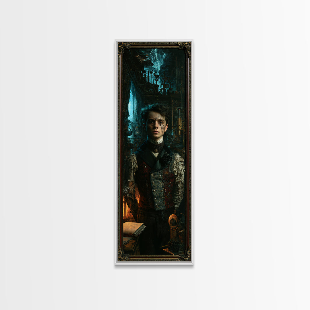 The Laboratory Son, Victorian Monster Portrait, Tall Narrow Canvas Print, Macabre Home Decor, Canvas Print, Classic Monster Art