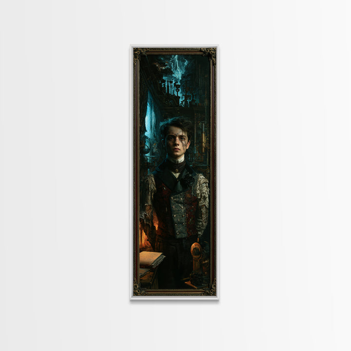 The Laboratory Son, Victorian Monster Portrait, Tall Narrow Canvas Print, Macabre Home Decor, Canvas Print, Classic Monster Art