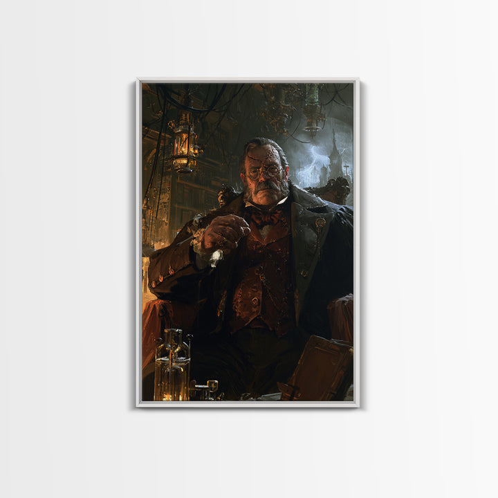 The Bolt-Browed Magistrate, Victorian Monster Portrait, Vertical Canvas Print, Antique Style Decor, Canvas Print, Classic Monster Art