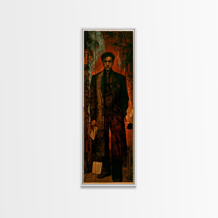 The Bolt-Browed Magistrate, Victorian Monster Portrait, Tall Narrow Canvas Print, Antique Style Decor, Classic Monster Art