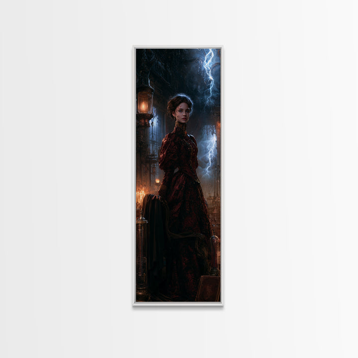 The Thunder Parlour Girl, Victorian Monster Portrait, Tall Narrow Canvas Print, Gothic Home Decor, Spooky Season Decor, Classic Monster Art