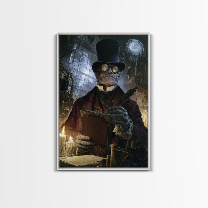 The Graveyard Tutor, Victorian Monster Portrait, Vertical Canvas Print, Classic Halloween Decor, Spooky Season Decor, Classic Monster Art