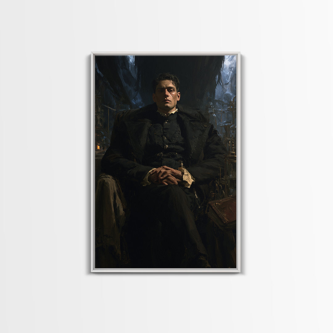 The Clocktower Patient, Victorian Monster Portrait, Vertical Canvas Print, Classic Halloween Decor, Canvas Print, Classic Monster Art