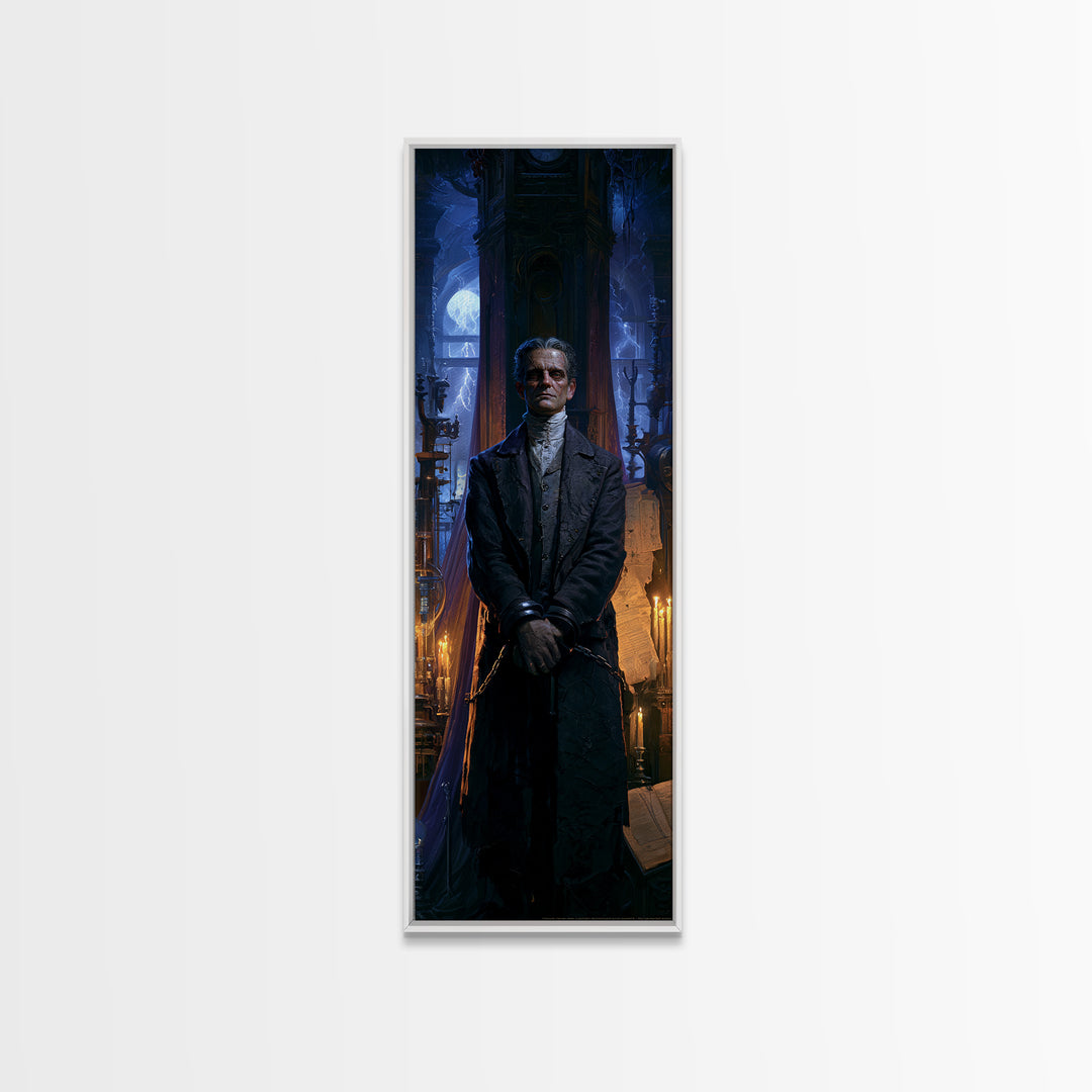 The Clocktower Patient, Victorian Monster Portrait, Tall Narrow Canvas Print, Antique Style Decor, Antique Horror Decor, Classic Monster Art