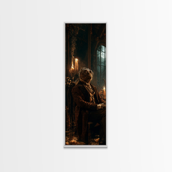 The Marsh Gentleman, Victorian Creature Portrait, Tall Narrow Canvas Print, Antique Style Decor, Gothic Wall Decor, Classic Monster Art