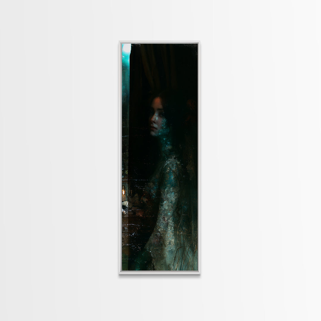 The Lagoon Bride, Victorian Creature Portrait, Tall Narrow Canvas Print, Macabre Home Decor, Halloween Portrait Art, Classic Monster Art