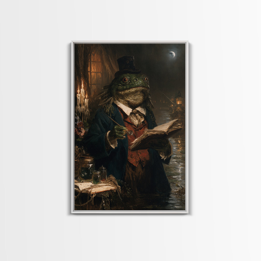The Fen Naturalist, Victorian Creature Portrait, Vertical Canvas Print, Classic Halloween Decor, Spooky Season Decor, Classic Monster Art