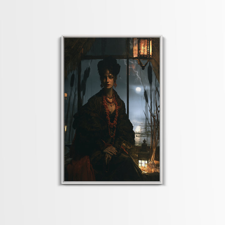 The Tidal Heiress, Victorian Creature Portrait, Vertical Canvas Print, Dark Academia Decor, Antique Horror Decor, Classic Monster Art