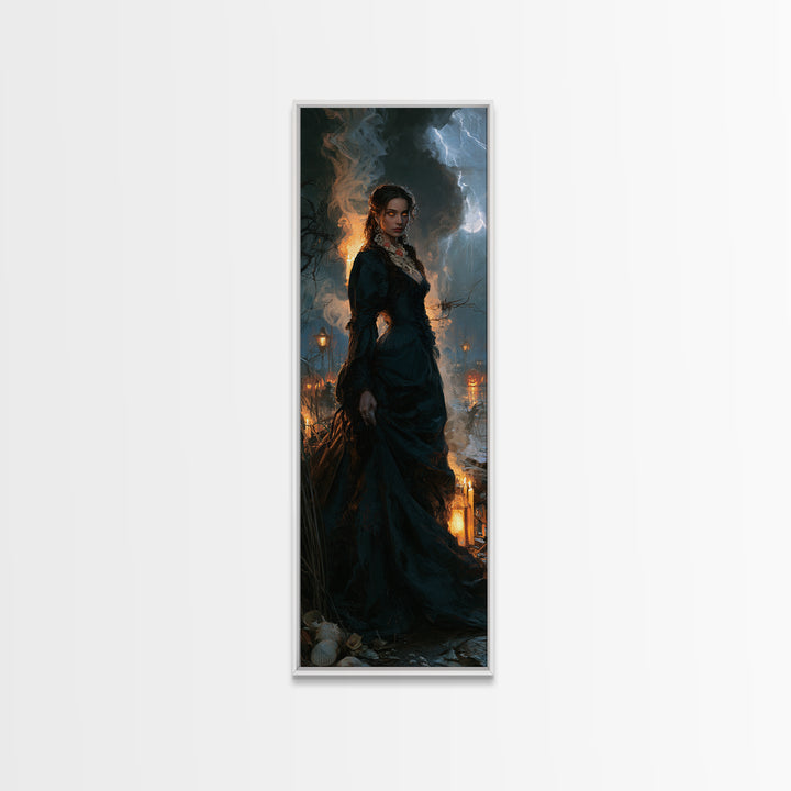 The Tidal Heiress, Victorian Creature Portrait, Tall Narrow Canvas Print, Dark Academia Decor, Antique Horror Decor, Classic Monster Art