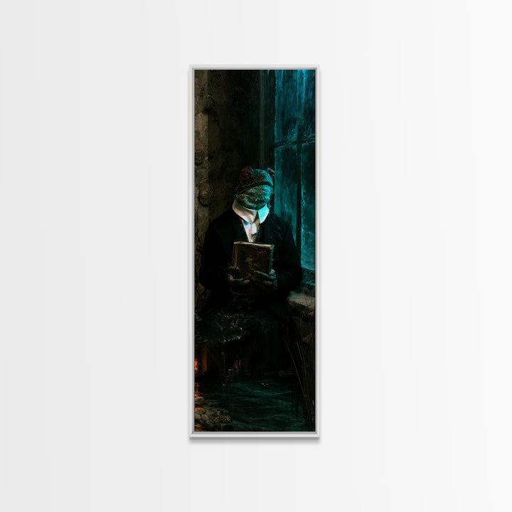 The River Chapel Creature, Victorian Creature Portrait, Tall Narrow Canvas Print, Classic Halloween Decor, Classic Monster Art