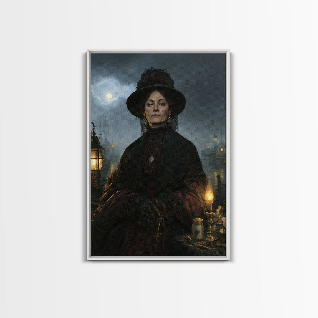 The Marsh Widow, Victorian Creature Portrait, Vertical Canvas Print, Dark Academia Decor, Gothic Wall Decor, Classic Monster Art