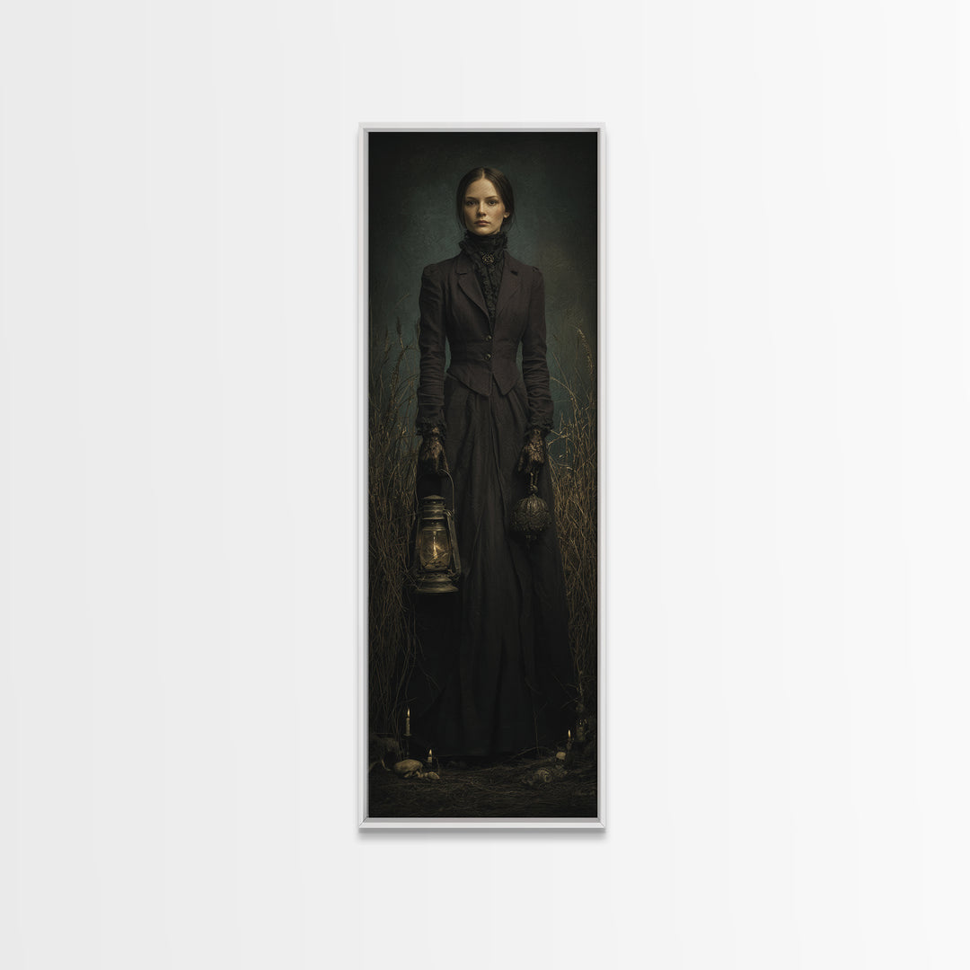 The Marsh Widow, Victorian Creature Portrait, Tall Narrow Canvas Print, Antique Style Decor, Canvas Print, Classic Monster Art
