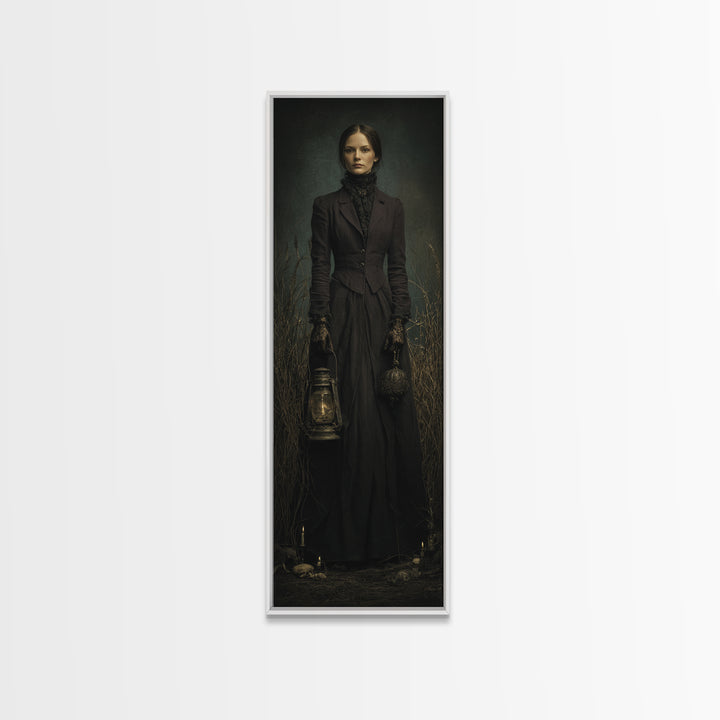 The Marsh Widow, Victorian Creature Portrait, Tall Narrow Canvas Print, Antique Style Decor, Canvas Print, Classic Monster Art
