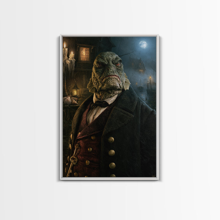 The Drowned Harbormaster, Victorian Creature Portrait, Vertical Canvas Print, Gothic Home Decor, Spooky Season Decor, Classic Monster Art