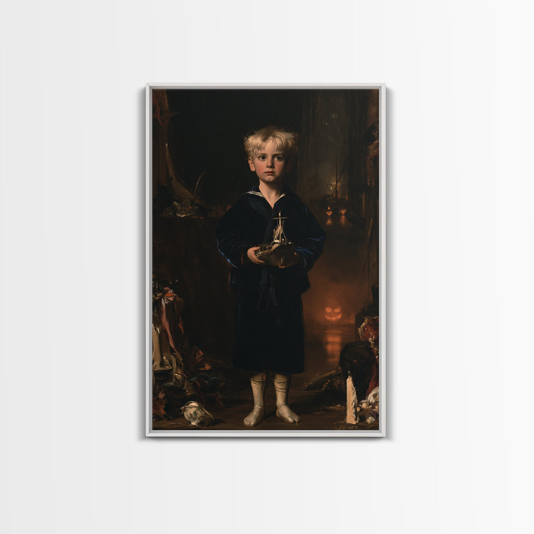 The Moon-Pond Child, Victorian Creature Portrait, Vertical Canvas Print, Antique Style Decor, Halloween Portrait Art, Classic Monster Art