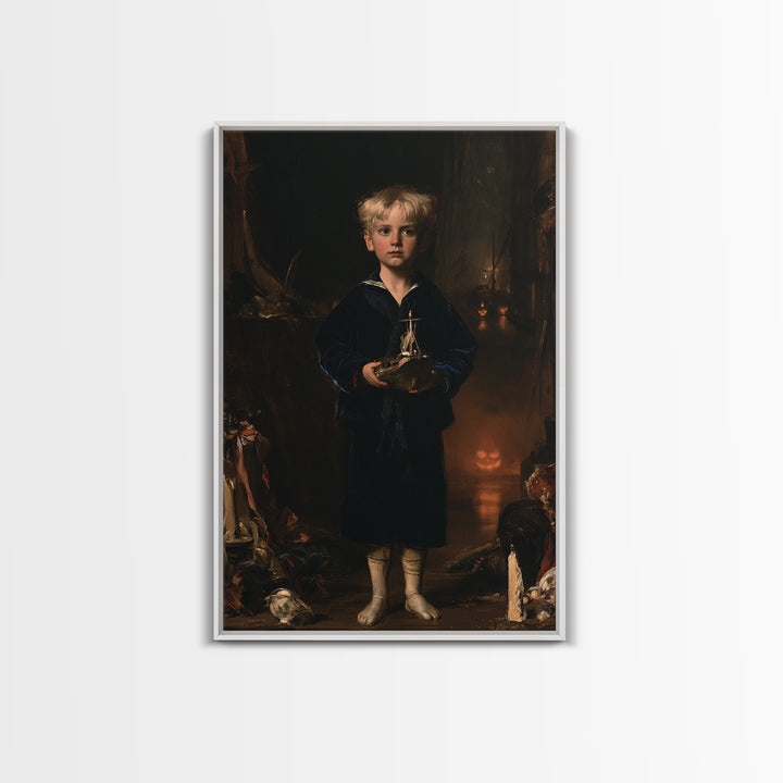 The Moon-Pond Child, Victorian Creature Portrait, Vertical Canvas Print, Antique Style Decor, Halloween Portrait Art, Classic Monster Art