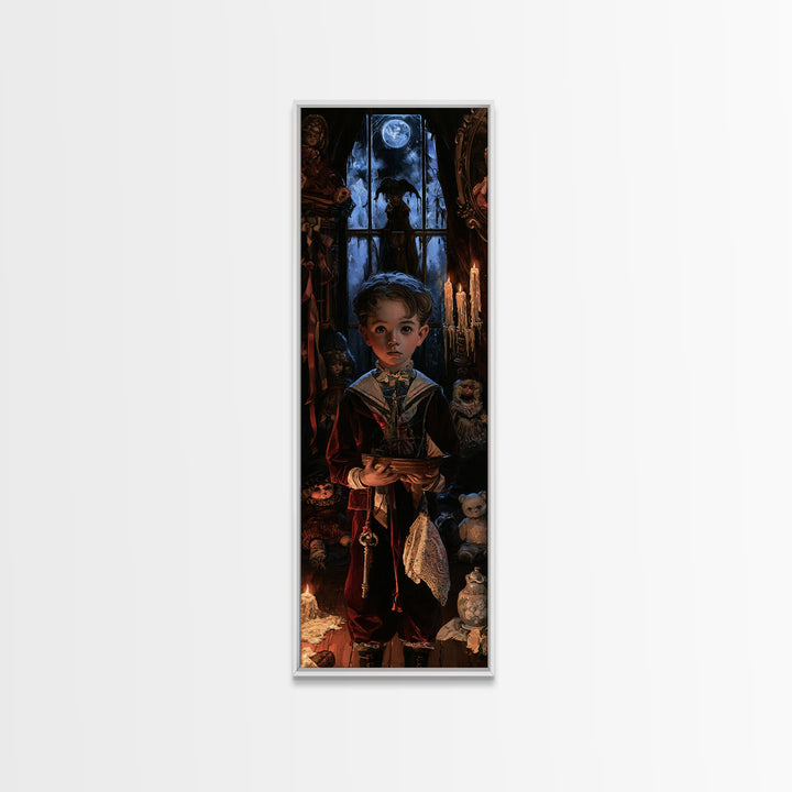 The Moon-Pond Child, Victorian Creature Portrait, Tall Narrow Canvas Print, Dark Academia Decor, Antique Horror Decor, Classic Monster Art