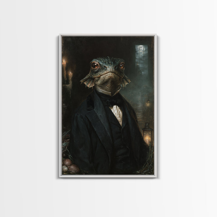 The Canal House Creature, Victorian Creature Portrait, Vertical Canvas Print, Dark Academia Decor, Antique Horror Decor, Classic Monster Art