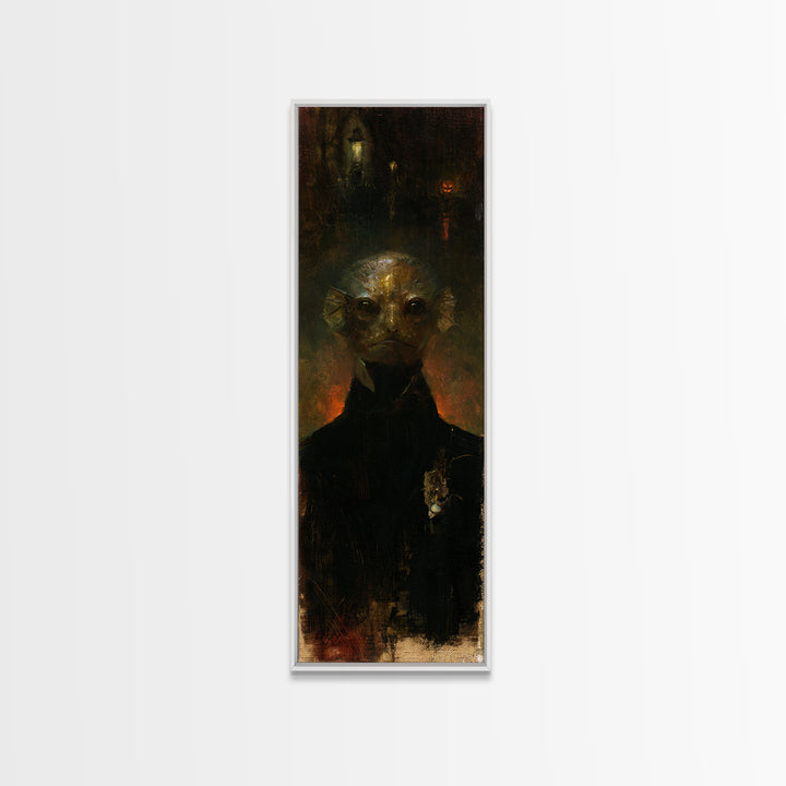 The Canal House Creature, Victorian Creature Portrait, Tall Narrow Canvas Print, Dark Academia Decor, Canvas Print, Classic Monster Art