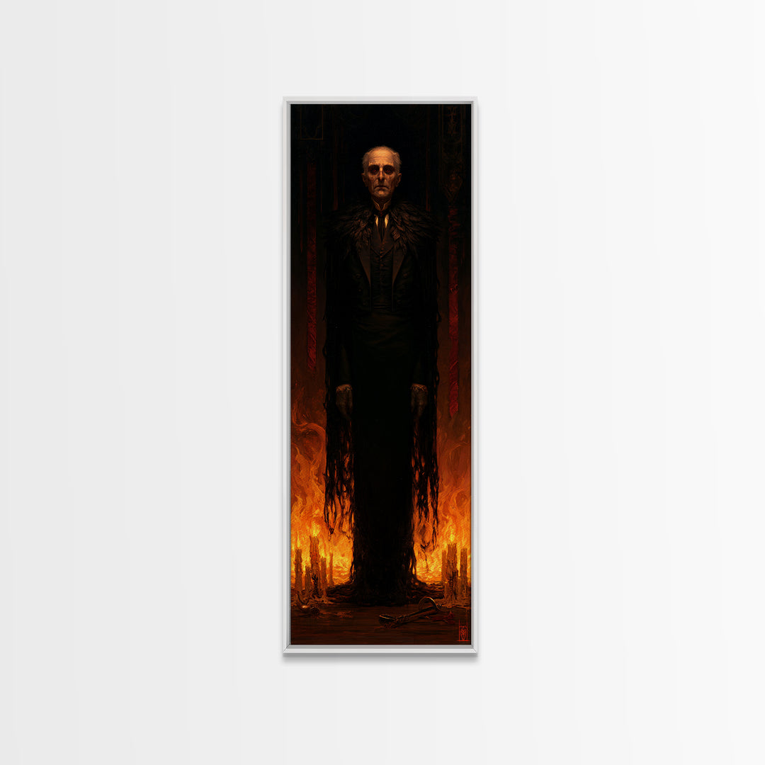 The Raven-Shouldered Undertaker, Macabre Victorian Portrait, Tall Narrow Canvas Print, Antique Style Decor, Classic Monster Art