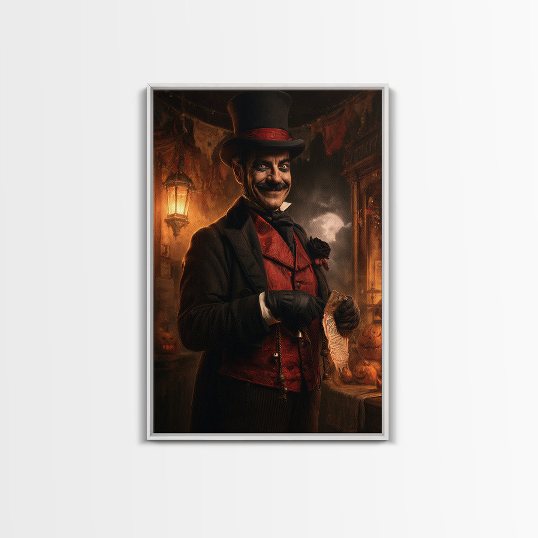 The Cursed Ringmaster, Victorian Circus Horror Portrait, Vertical Canvas Print, Macabre Home Decor, Classic Monster Art