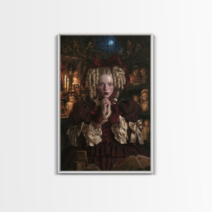 The Porcelain Doll Mistress, Haunted Doll Portrait, Vertical Canvas Print, Gothic Home Decor, Halloween Portrait Art, Classic Monster Art