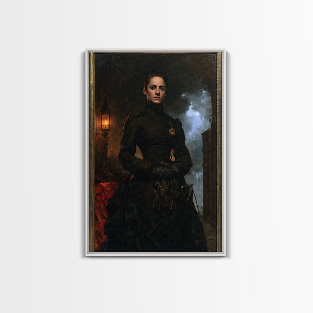 The Headless Cavalier’s Widow, Gothic Horseman Widow Portrait, Vertical Canvas Print, Antique Style Decor, Canvas Print, Classic Monster Art