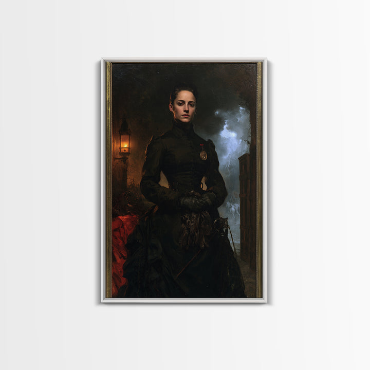 The Headless Cavalier’s Widow, Gothic Horseman Widow Portrait, Vertical Canvas Print, Antique Style Decor, Canvas Print, Classic Monster Art