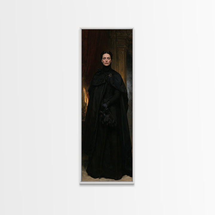 The Headless Cavalier’s Widow, Gothic Horseman Widow Portrait, Tall Narrow Canvas Print, Dark Academia Decor, Classic Monster Art