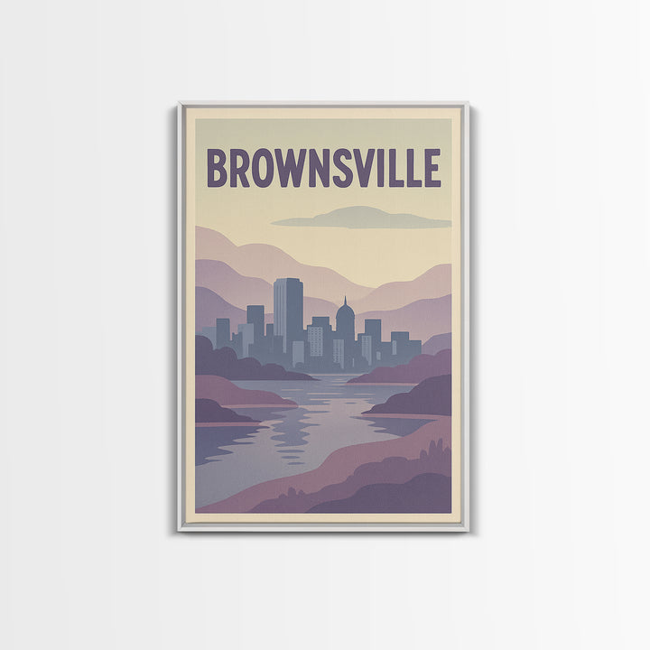 Brownsville Travel Poster, Framed Canvas Print, Pastel Retro Travel Art, Brownsville Poster Print, Eclectic Wall Decor, Travel Art Print
