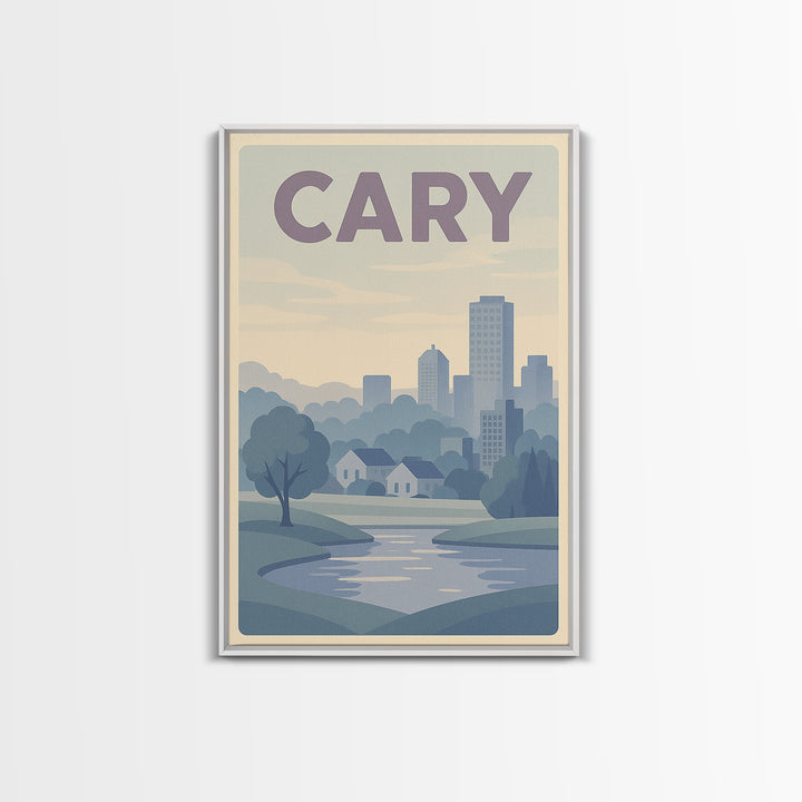 Cary North Carolina Travel Poster, Canvas Print, Vaporwave Skyline Wall Art, Cary City Art, Art Print, Retro Travel Print, Wanderlust Decor