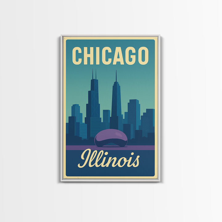 Chicago Travel Poster, Canvas Print, Pastel Retro Travel Art, Chicago Travel Art, Watercolor Urban Skyline, Office Decor, City Art Print
