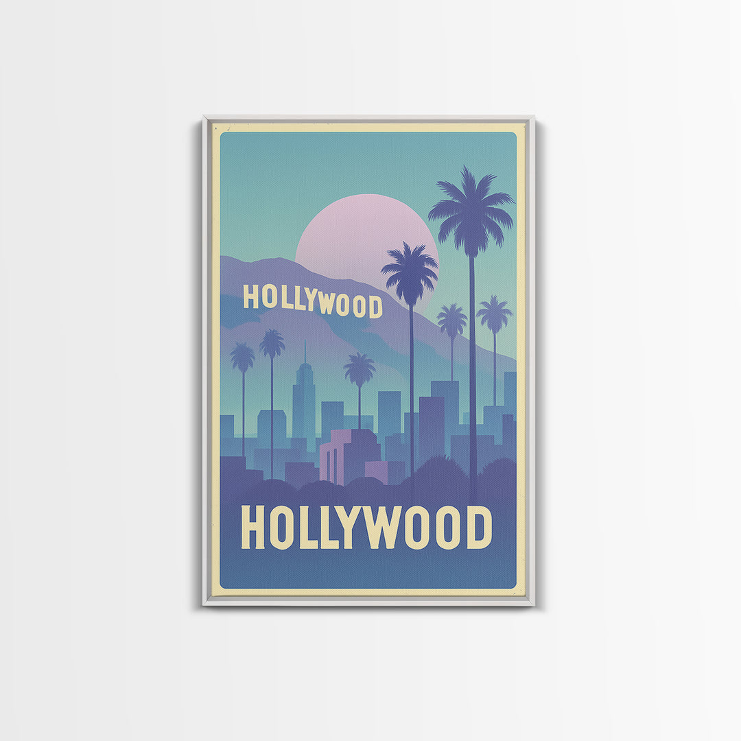 Hollywood Travel Poster, Canvas Print, Dreamy Skyline Poster Art, Hollywood Poster Print, Travel Poster Art, Vintage Travel Print