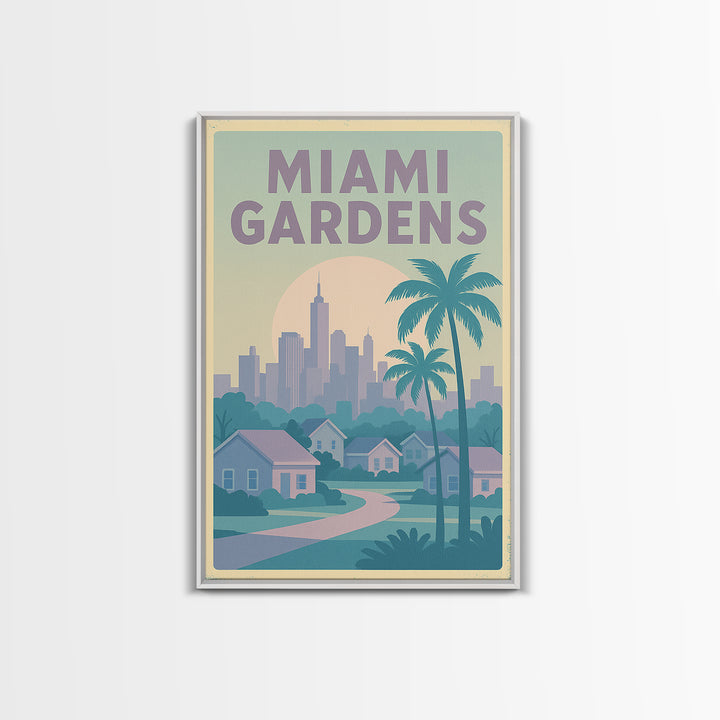 Miami Gardens Florida Travel Poster, Canvas Print, Soft Vintage City Poster, Miami Gardens City Art, Mid Century Wall Art, Travel Art