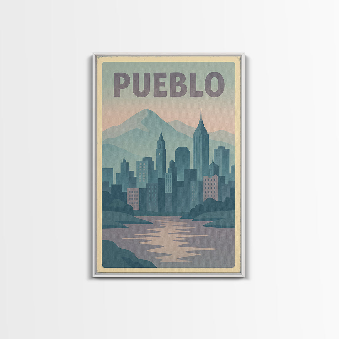 Pueblo Colorado Travel Poster, Canvas Print, Dreamy Skyline Poster Art, Pueblo Wall Art, Travel Poster Art, City Art Print, Wall Decor