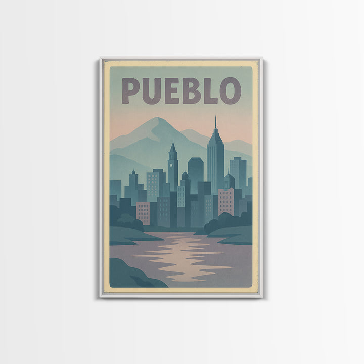 Pueblo Colorado Travel Poster, Canvas Print, Dreamy Skyline Poster Art, Pueblo Wall Art, Travel Poster Art, City Art Print, Wall Decor
