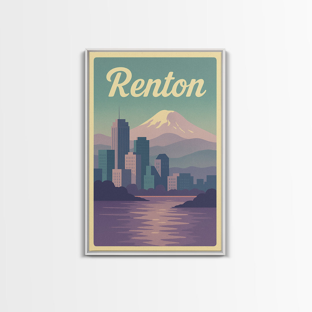 Renton Travel Poster, Canvas Print, Vaporwave Skyline Art Wall Art, Re ...