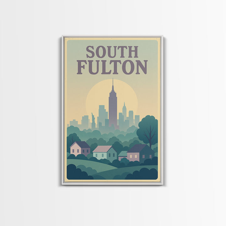 South Fulton Georgia Travel Poster, Canvas Print, Vaporwave Skyline Art Wall Art, South Fulton Wall Art, Fine Art Print, Travel Wall Art