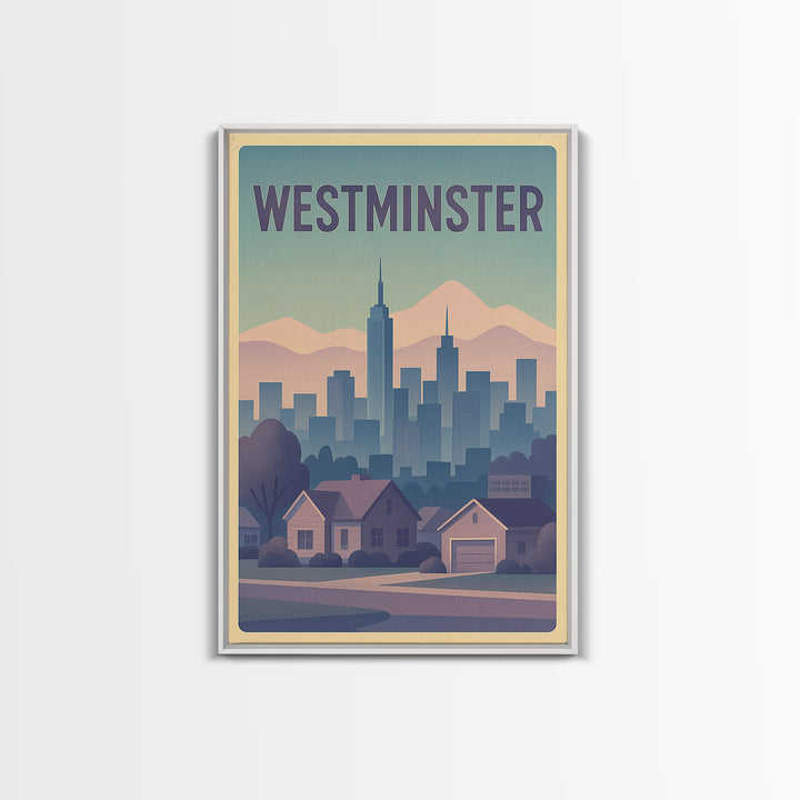 Westminster Colorado Travel Poster, Canvas Print, Vaporwave Cityscape Wall Art, Westminster Travel Art, Retro Travel Print, Travel Art
