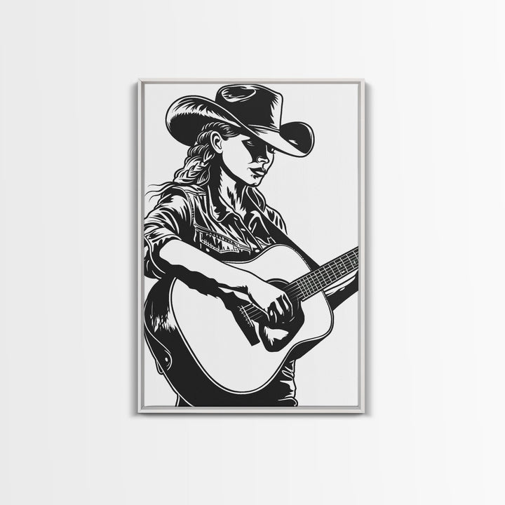 Cowboy in Desert Art Print, Western Silhouette Framed Canvas, Vintage Southwest Scene, Rustic Western Home Decor, Unique Wall Art