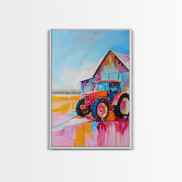 Pastel Windmill in Dreamy Landscape - Framed Canvas Print, Rustic Decor, Countryside Art for Bedroom, Farmhouse Wall Art for Living Room