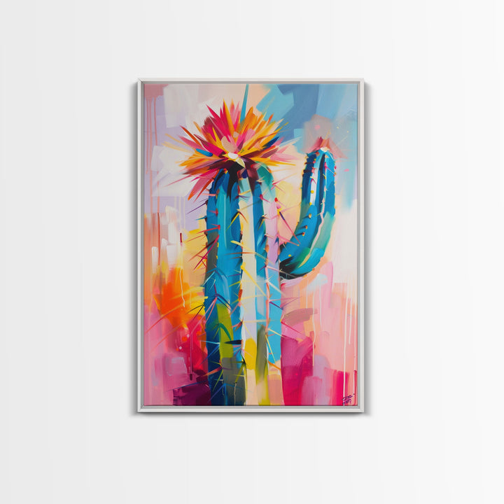 Colorful Cactus Framed Canvas Print - Vibrant Succulent Wall Art, Living Room Decor, Modern Artwork Unique Desert Art for Bedroom and Office
